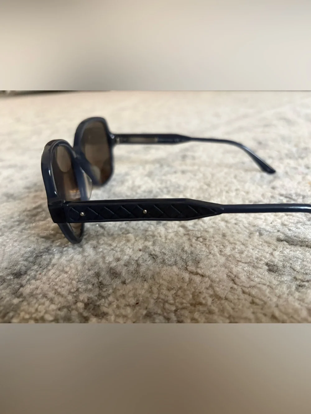 Bottega Veneta Women's Dark Blue Sunglasses with Intrecciato Temple Detail